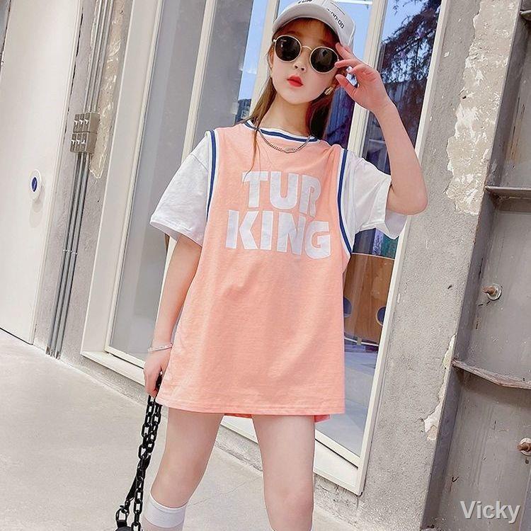 > Váy áo thun ngắn tay cho bé gái mùa hè mới style 2021 phiên bản Hàn Quốc của những đứa trẻ lớn giả váy hai dây Phong c