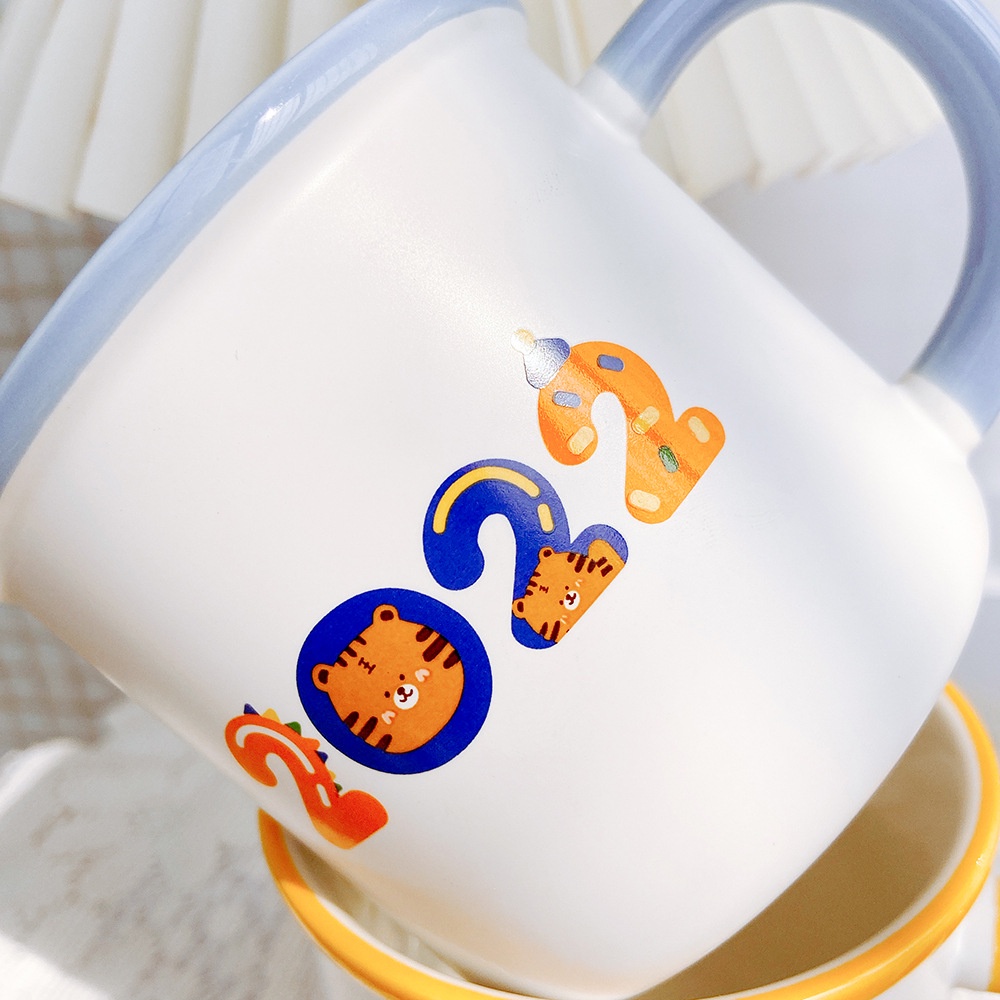 Cốc Sứ Uống Cà Phê Màu Nhám Họa Tiết Hổ Thời Trang Cá Tính