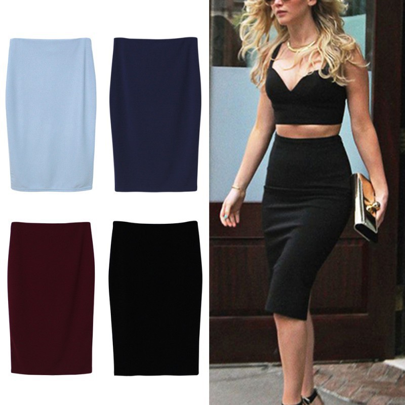 Chân váy bút chì lưng cao chất Chiffon thiết kế ôm sát quyến rũ