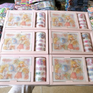 sỉ khay 6 hộp sticker nhựa kèm băng cuộn bằng nhựa như ảnh