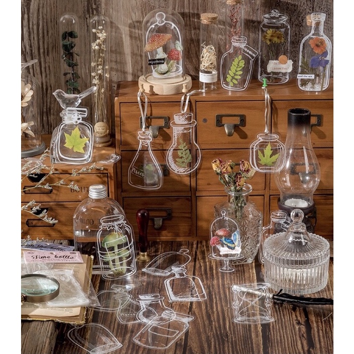 Set 20 sticker PET bình hoa chai hủ lọ thuỷ tinh trang trí ảnh, thiệp, sổ tay, scrapbook, planner, b