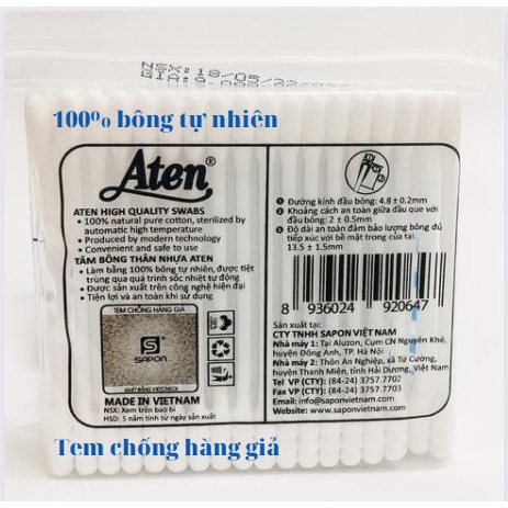 Tăm bông Aten bông tự nhiên tiệt trùng dùng cho người lớn