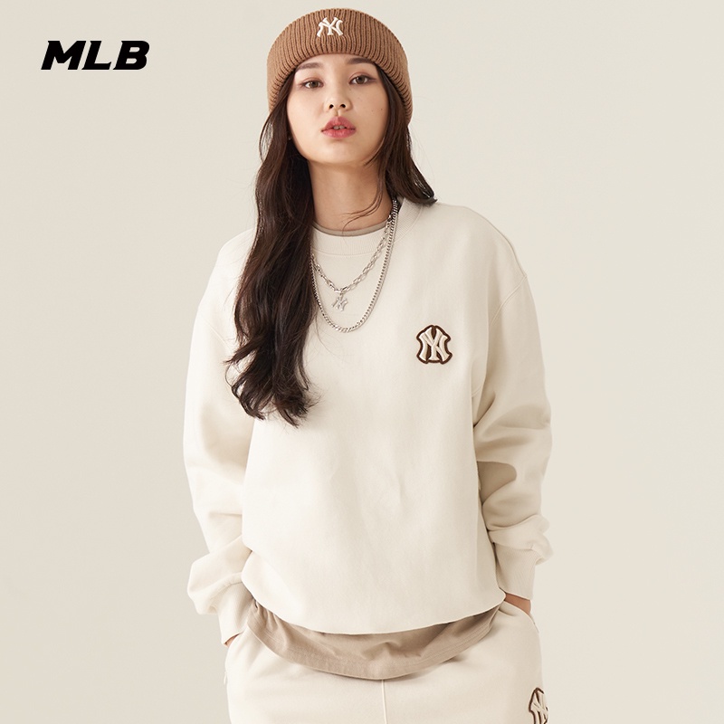 Áo sweater MLB NY dáng rộng lót nhung ấm áp thời trang thu đông cho nam và nữ mtb07
