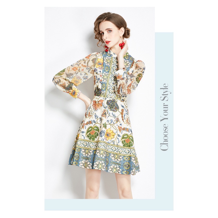 Đầm mini dài tay in họa tiết thời trang chất lượng dành cho nữ