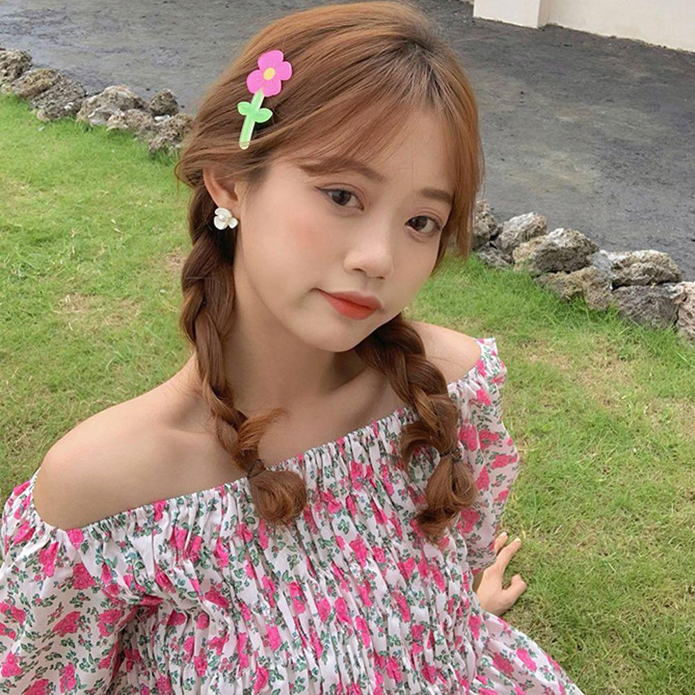 Kẹp Tóc Mini Bằng Nhựa Hình Hoa Màu Hồng Phong Cách Vintage Nhật Bản Cho Nữ