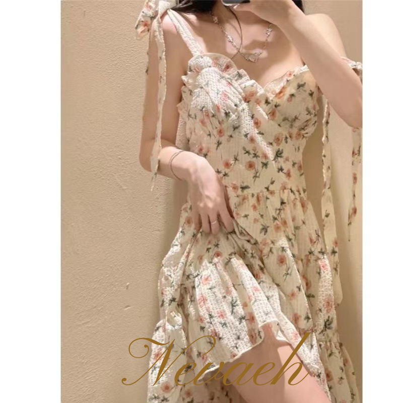 Váy Hai Dây Mỏng Nhẹ In Hoa Phong Cách Pháp Thời Trang Mùa Hè Hàng Mới Dành Cho Bạn Nữ