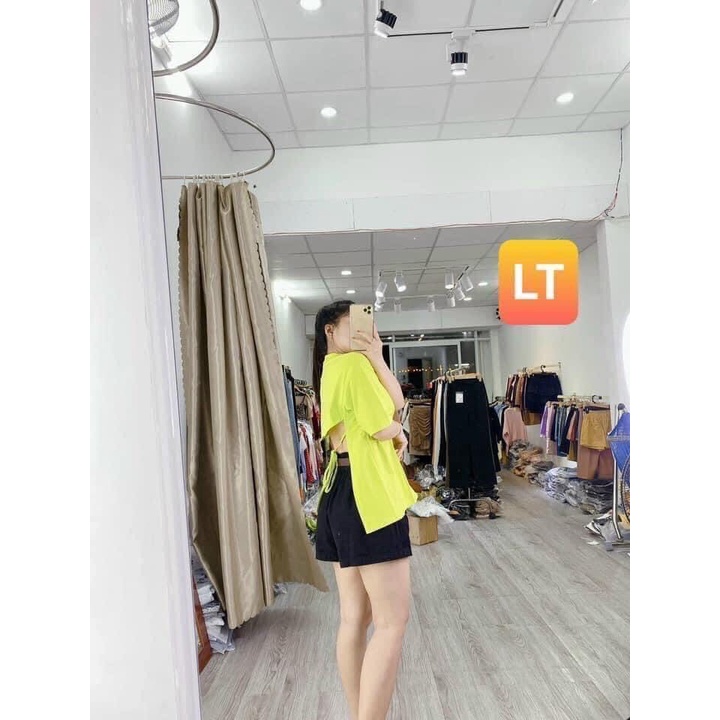 áo kiểu 3/4 hở lưng form rộng cột dây nơ sau