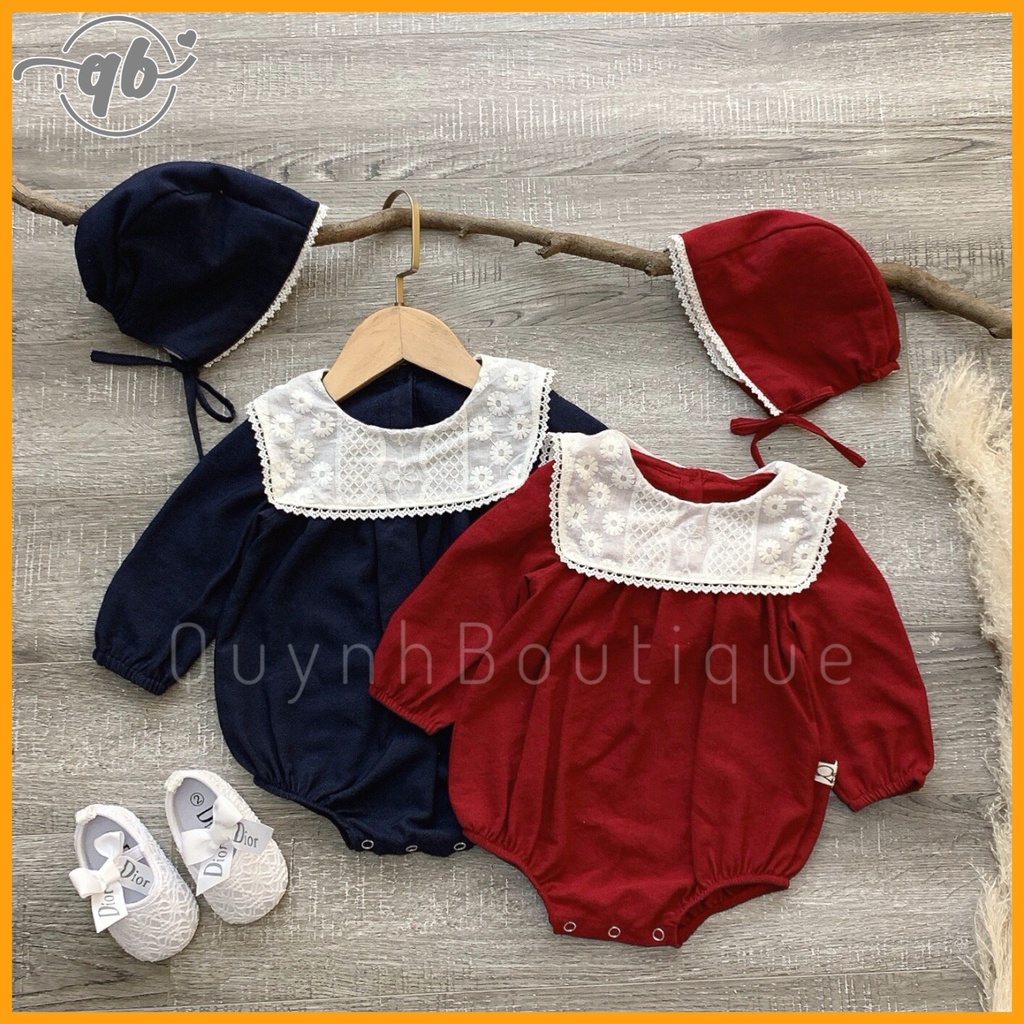 Bodysuit Cho Bé Gái Quỳnh Boutique Body Dài Tay Nhung Tăm Kèm Mũ Trùm Đầu Dễ Thương Cho Bé