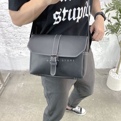 Túi đeo chéo Nam Nữ da PU nguyên tấm basic, túi xách vintage hiệu ứng chỉ đậm GATE6 - YH3378