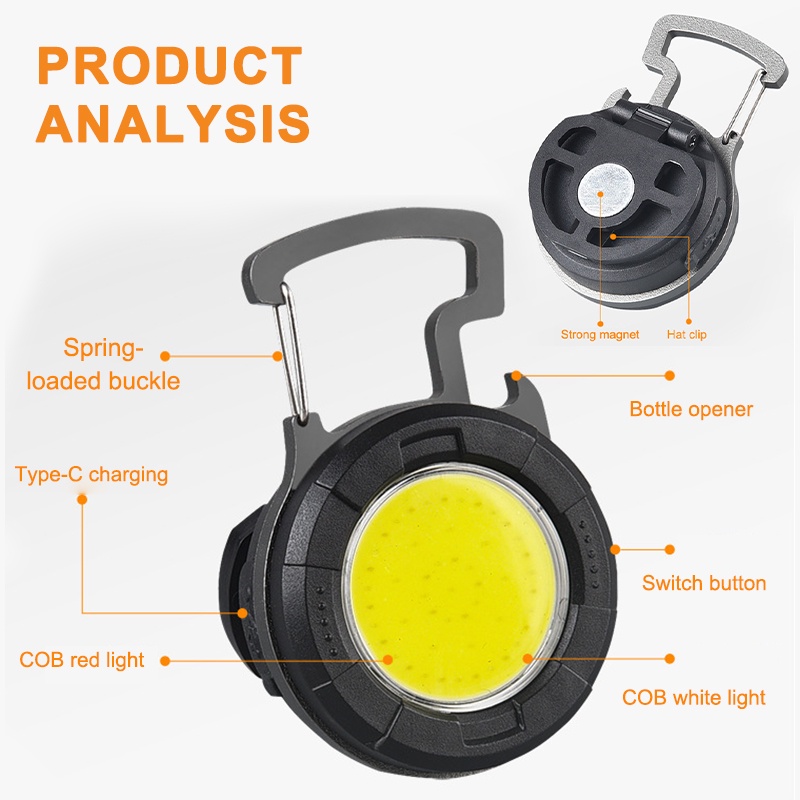 X-TIGER Móc Khóa Đèn Pin LED COB Mini Di Động Kèm Nút Bần Cho Hoạt Động Ngoài Trời