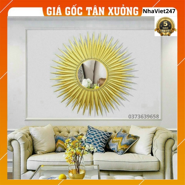 Gương treo tường trang trí kim loại mạ vàng mã 1928-75cm-Gương trang điểm-soi phong thuy đẹp,quà tặng ý nghĩa giá rẻ