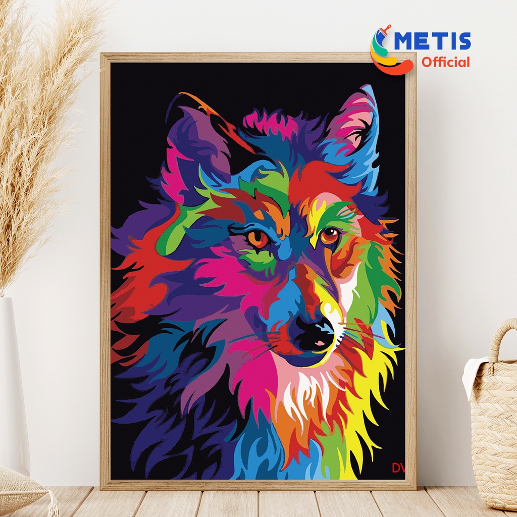 Tranh Số Hoá METIS OFFICIAL Đã Căng Khung Sẵn Tranh Tô Màu Theo Số Động Vật Con Sói DV001