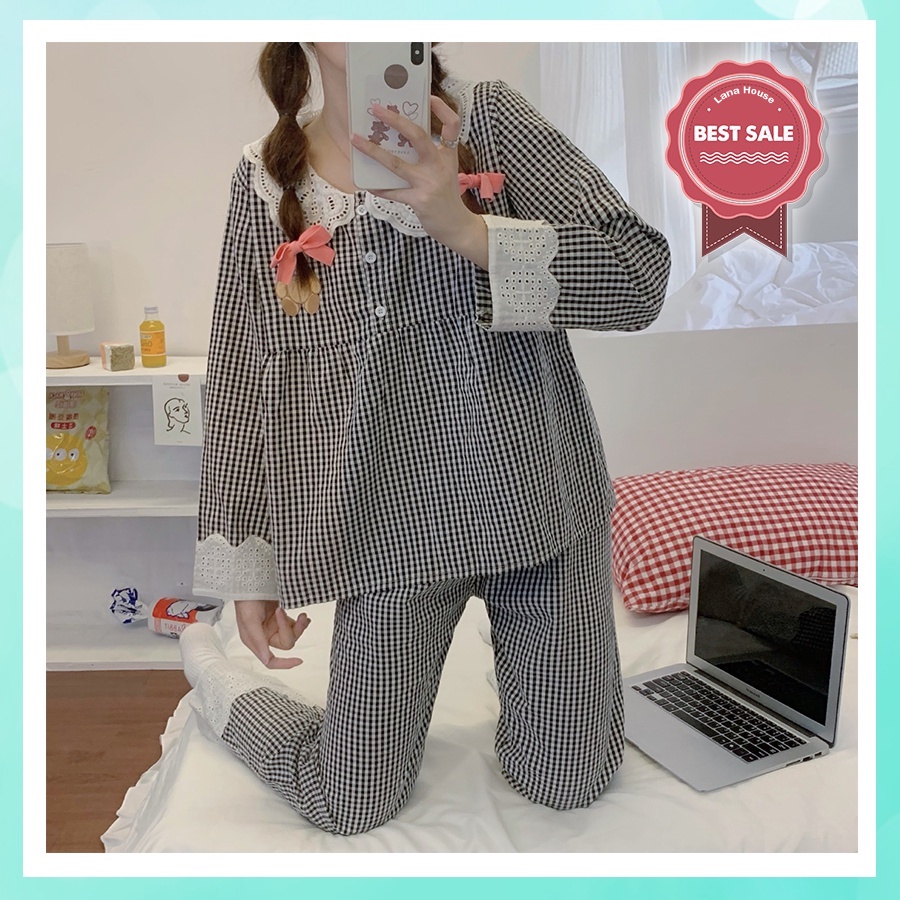 Đồ ngủ nữ pijama cao cấp tay dài quần dài big size dễ thương mặc nhà chất thô hàn mềm mịn PJMDAII03