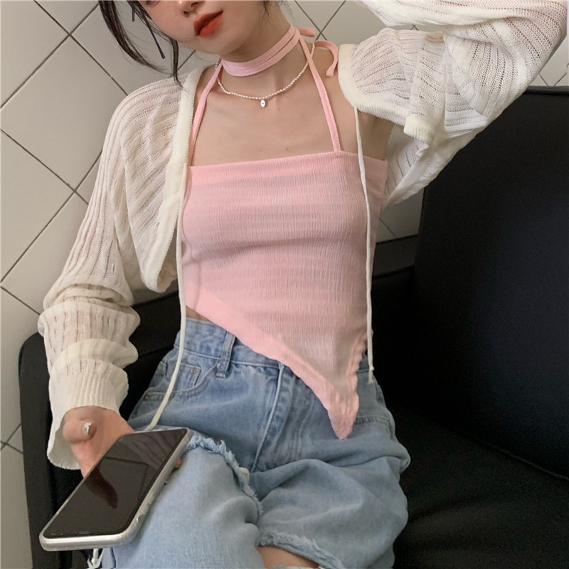 SET ÁO YẾM NỮ + ÁO KHOÁC LEN 1/2 DÀI TAY ULZZANG | BigBuy360 - bigbuy360.vn