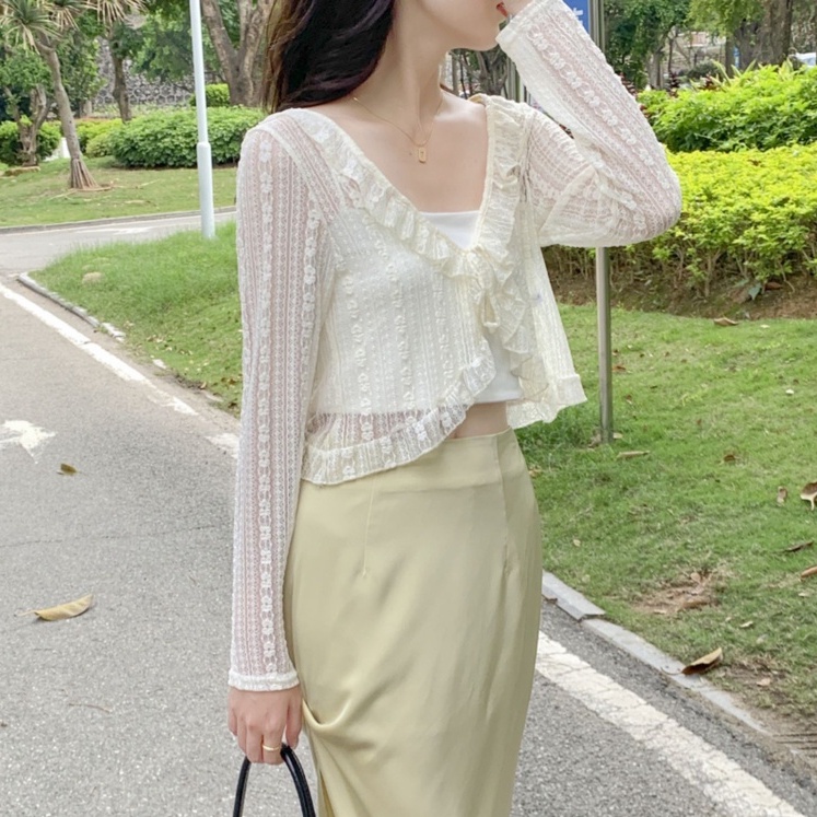 Áo khoác cardigan ZHELIHANGFEI chống nắng phối ren xinh xắn thời trang