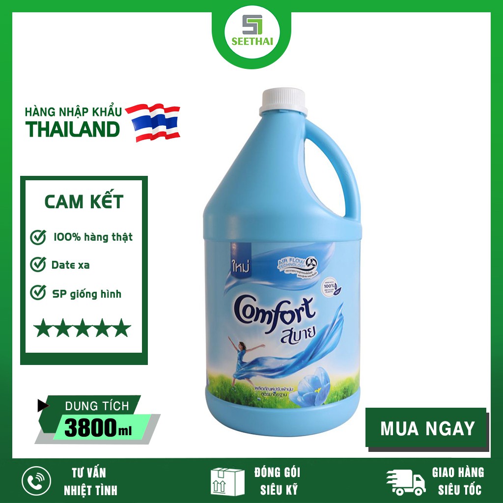 Nước xả mềm vải lưu hương lưu ly xanh Air Flow COMFORT Thái Lan 3600ml - can xanh dương - Fabric Softener