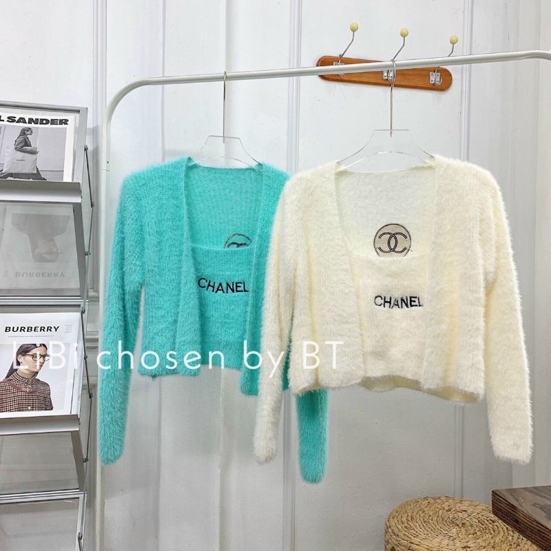 Sét áo 2 dây+áo cadigan lông X hàng QC