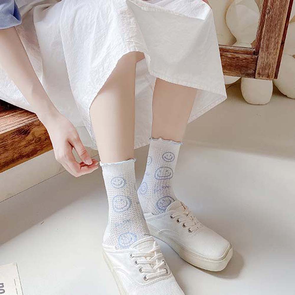 Vớ Lưới Cotton Mỏng Trong Suốt Thoáng Khí In Hình Mặt Cười Phong Cách Hàn Quốc Cho Nữ | BigBuy360 - bigbuy360.vn