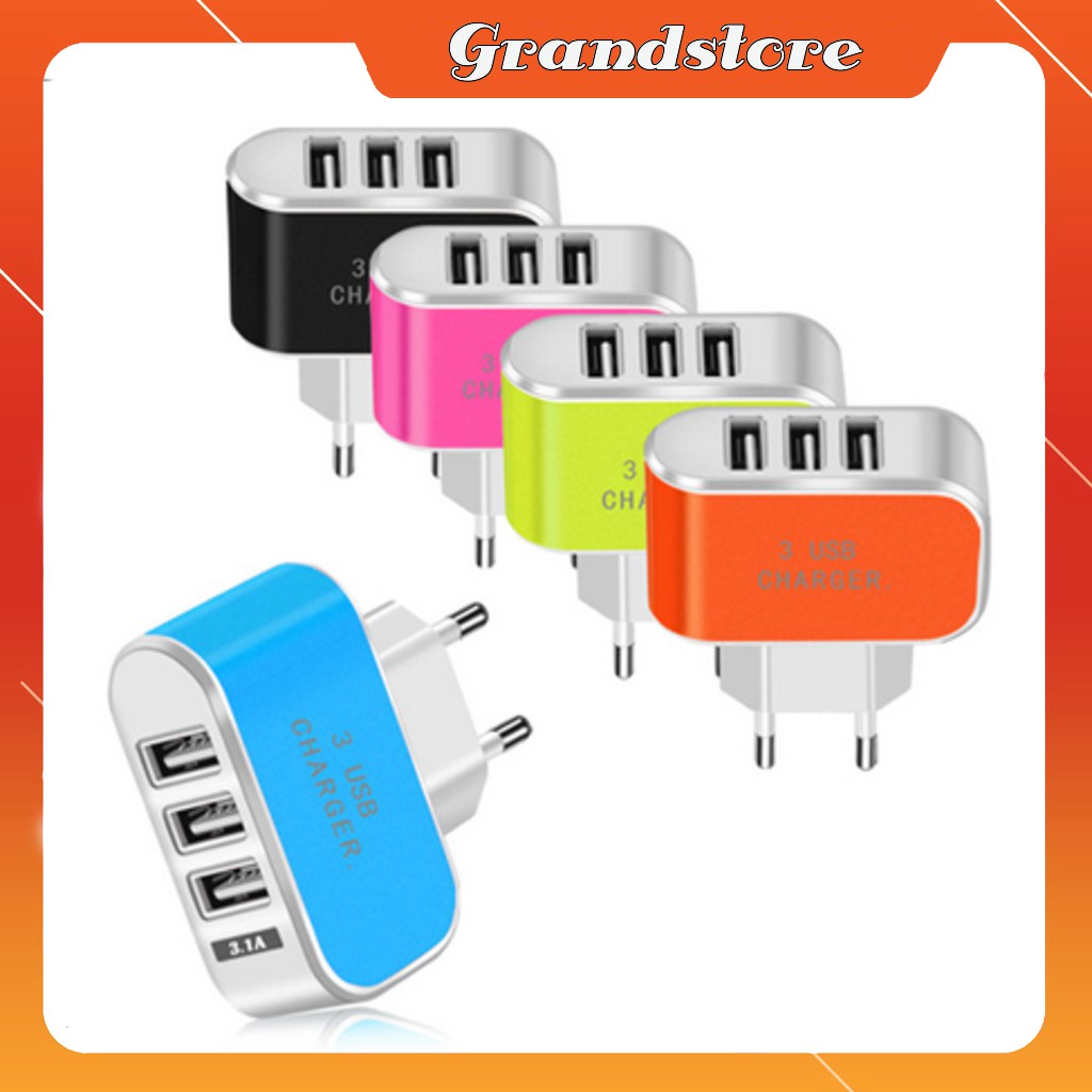 Cốc Sạc 3 Cổng Usb 5V - 3.1A Hỗ Trợ Sạc Nhiều Thiết Bị Cùng Lúc Có Đèn Báo, Củ Sạc Đa Năng 3 Lỗ Cắm Tiện Lợi Nhiều Màu