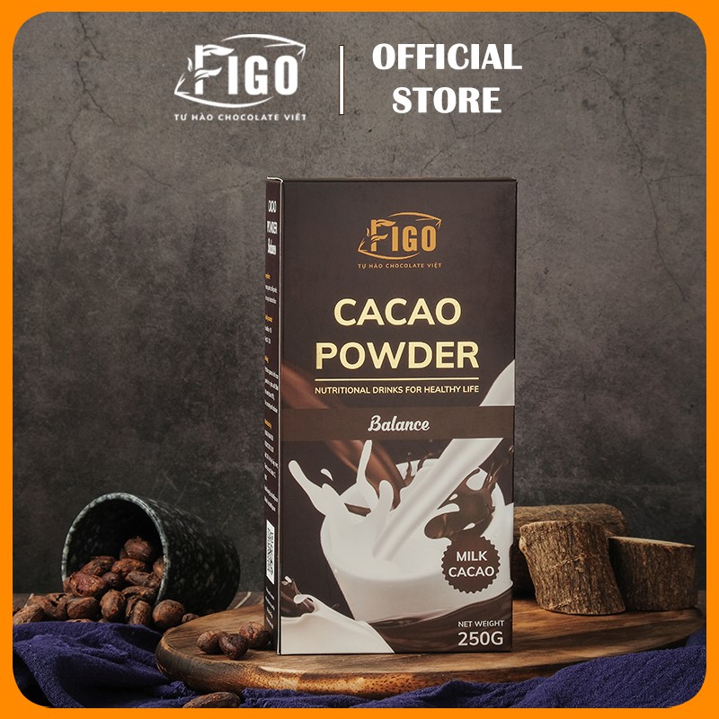 [Chính hãng] 1 Hộp Bột Chocolate, Bột Socola sữa pha uống 80% cacao ít đường Figo 250g Dòng Balance