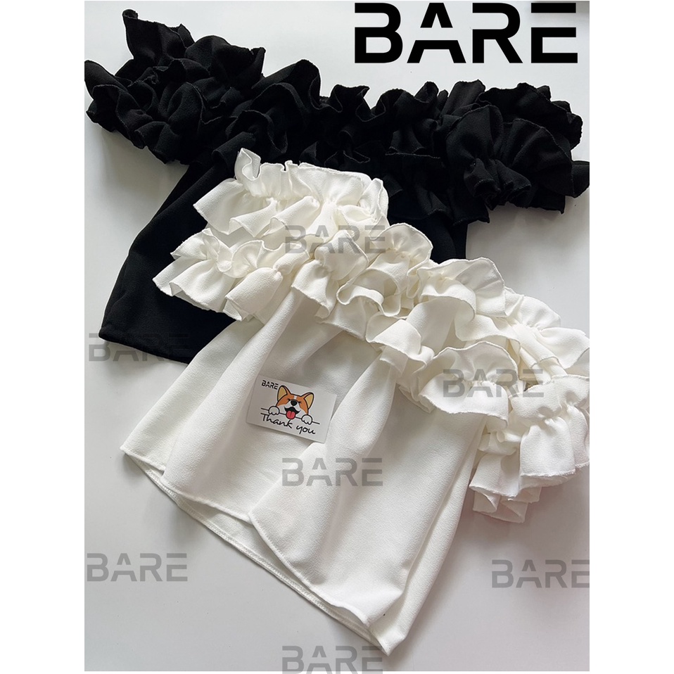 Áo kiểu trễ vai - áo kiểu croptop tay ngắn phối bèo 2 tầng dễ thương - A102 | BigBuy360 - bigbuy360.vn