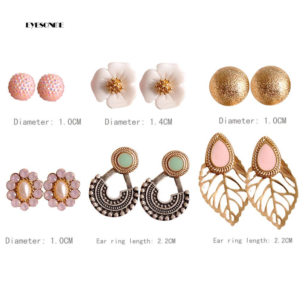 ♟Bộ 6 Đôi Khuyên Tai Nữ Phong Cách Bohemian Xinh Xắn