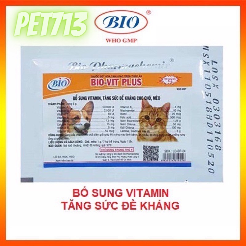 Gói bổ sung vitamin,đề kháng ,mượt lông cho chó mèo biovit plus - 5gr
