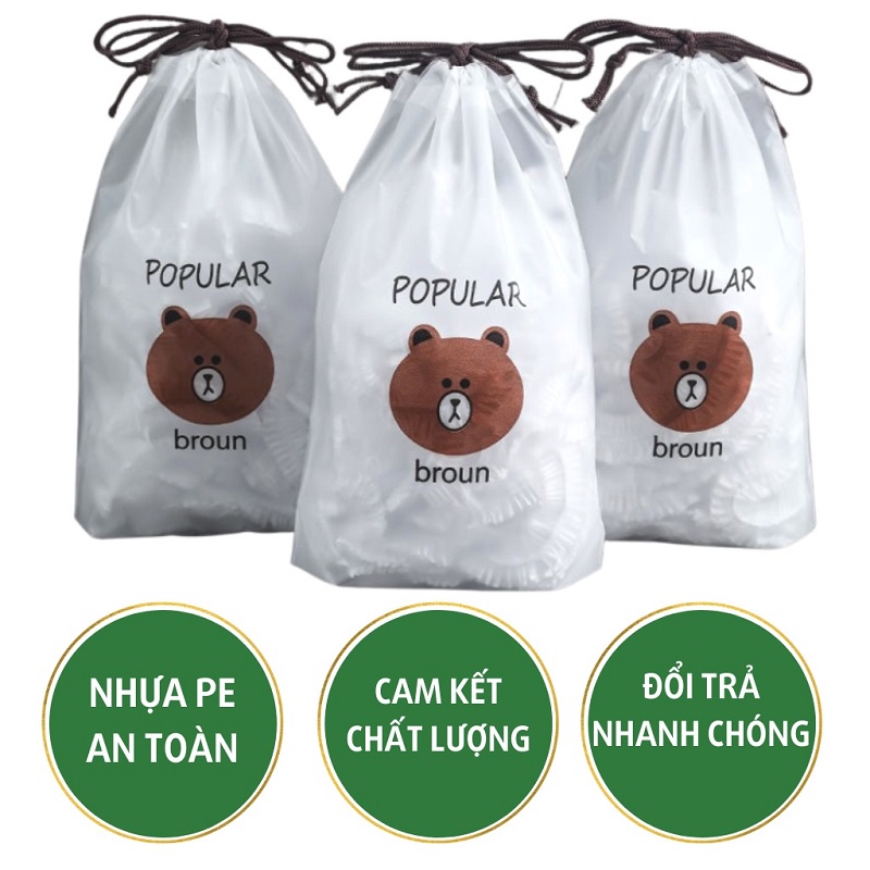 COMBO 300 màng bọc thực phẩm PE túi gấu có chun bọc đồ ăn co giãn