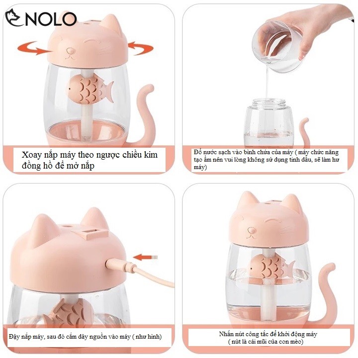 Máy Tạo Ẩm Hơi Nước Kết Hợp Đèn Ngủ Hình Chú Mèo Maneki Neko 3in1 Có Tặng Đèn, Quạt USB