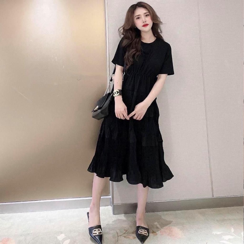 Đầm bầu ngắn tay rút eo M117 chất cotton cao cấp thời trang thiết kế freesize từ 45 đến 70kg