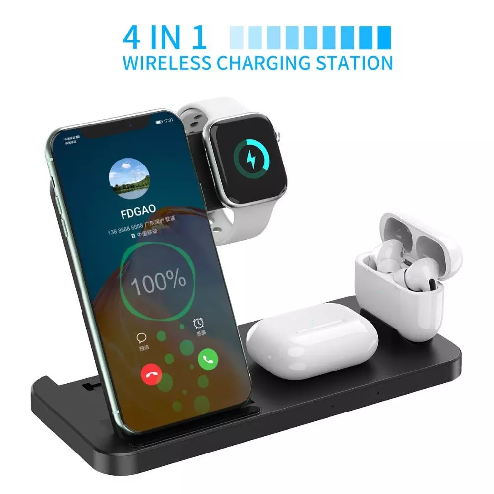 Đế Sạc Không Dây Đa Năng 4 Trong 1 15w Sử Dụng Tiện Lợi Cho Điện Thoại Và Đồng Hồ