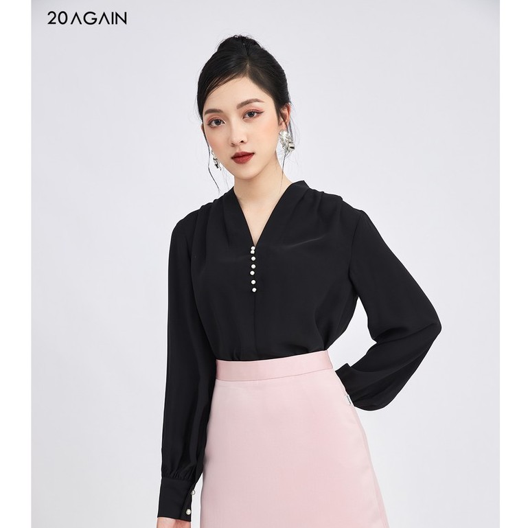 Áo sơ mi xếp ly vải 20AGAIN thiết kế công sở thanh lịch chất vải voan ASA1322