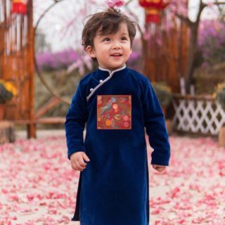 Áo dài nhung bé trai (còn đỏ và vàng)