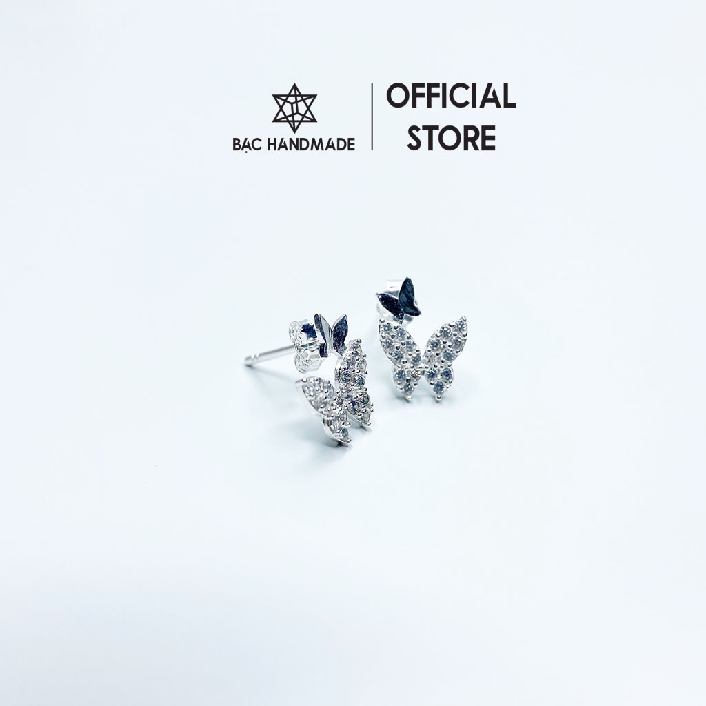 Khuyên tai Bạc Handmade.Bông tai nữ bướm lấp lánh bạc nguyên chất-Bạc Handmade