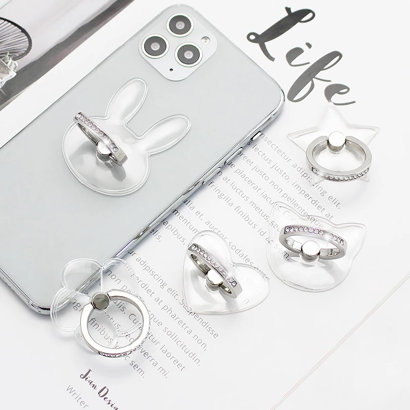 1 Vòng Nhẫn Xỏ Ngón Kiêm Giá Đỡ Điện Thoại Màu Trong Suốt Dễ Thương Có Thể Xoay 360 Độ° Giá Đỡ Điện Thoại Dạng Nhẫn Kim Loại