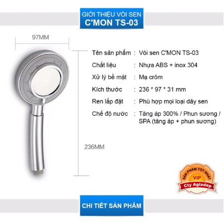 Đầu sen tắm tăng áp bóng đẹp X1 - 3 chế độ phun (phun nước mạnh, vừa, nhẹ) - Loại tốt tráng bạc