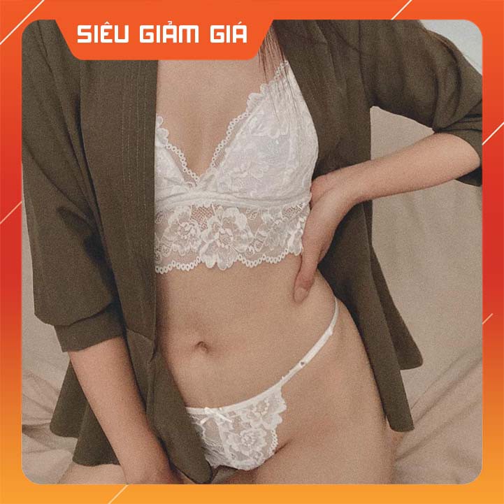 [Mã FATHANG5 giảm 10K đơn 50K] [BÁN GIÁ GỐC] Bộ đồ lót nữ bralette trắng áo crop mix quần dây không gọng có mút