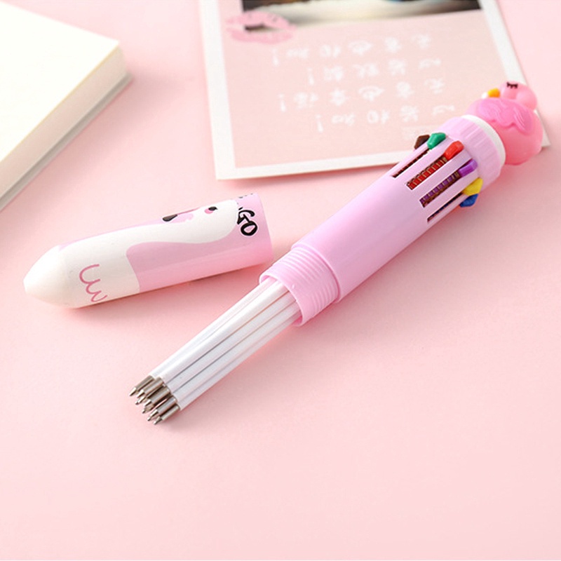 Bút Bi 10 Màu Họa Tiết Hoạt Hình Dễ Thương Có Thể Thu Gọn Tiện Dụng Cho Trường Học