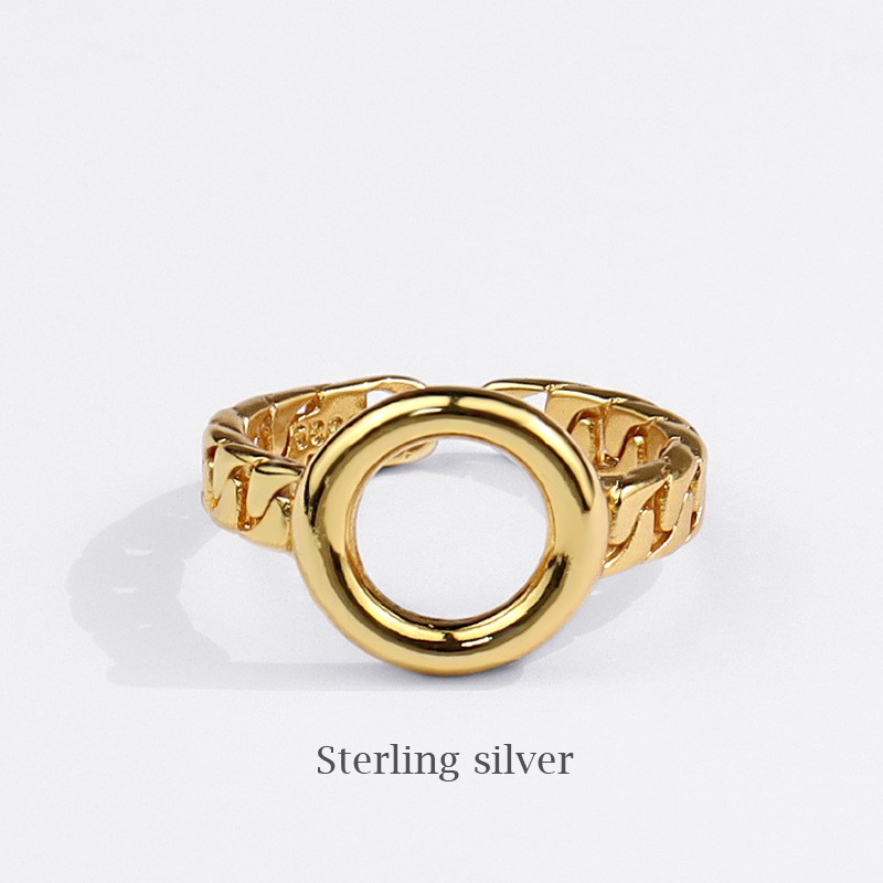 Nhẫn bạc nữ mạ vàng TOBI STORE dạng xích mặt tròn vintage sang chảnh N79