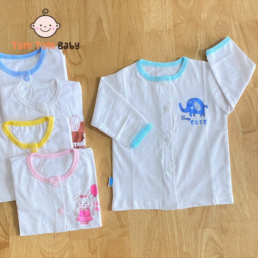 Combo 3 áo sơ sinh cài nút giữa trắng Thái Hà Thịnh, chất vải cotton 100% mềm, mịn cho bé sơ sinh