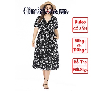 [CÓ SẴN] ĐẦM MAXI FORM CHỮ A BIGSIZE NỮ CỔ TIM NỀN ĐEN HOA TRẮNG DỰ TIỆC -  HIMISTORE - HM389
