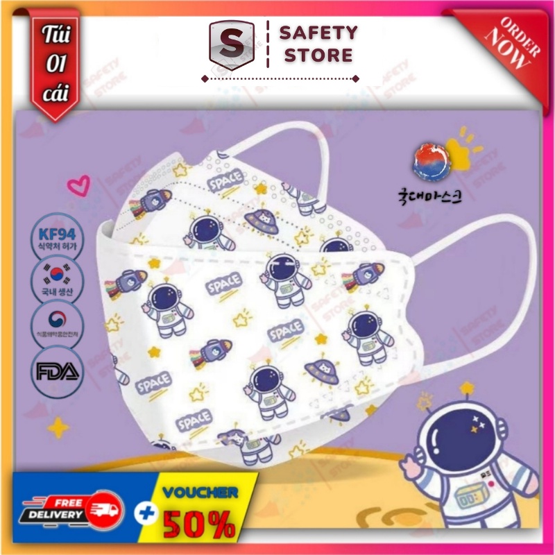 Khẩu Trang KF94 họa tiết 4D kháng khuẩn 4 lớp thời trang SAFETY STORE DN - Set 01 cái