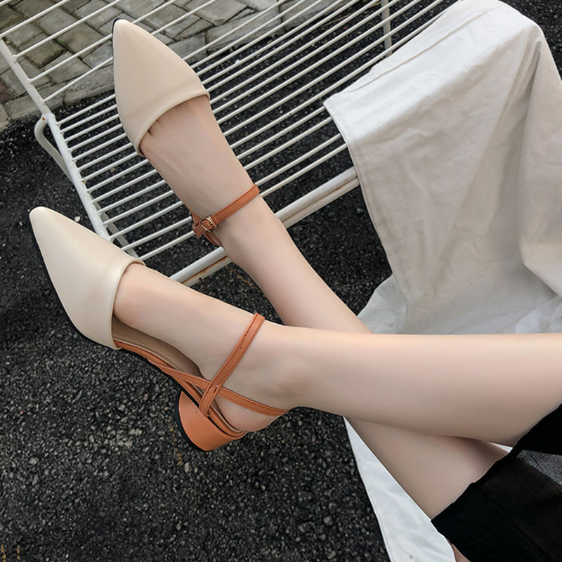 Xăng đan Cao Gót 3.5cm Mũi Nhọn Đế Dày Mềm Mại Không Cần Khoan Lỗ Phong Cách La Mã Cho Nữ
