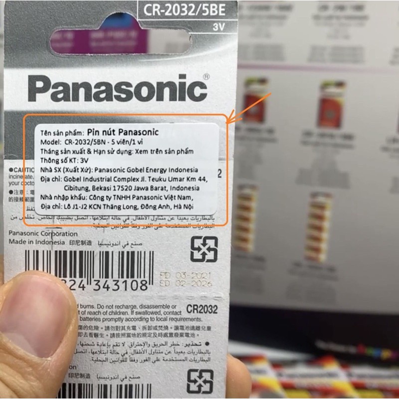 Pin CR2032 Panasonic Lithium 3V combo 5 viên - Made in Indonesia