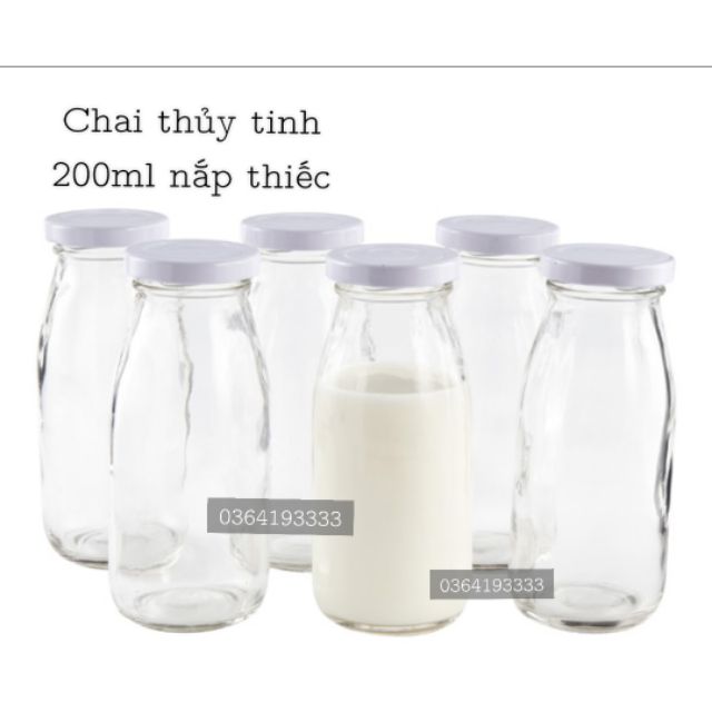 Chai Thủy Tinh 200ml Đựng Sữa nắp chống tràn