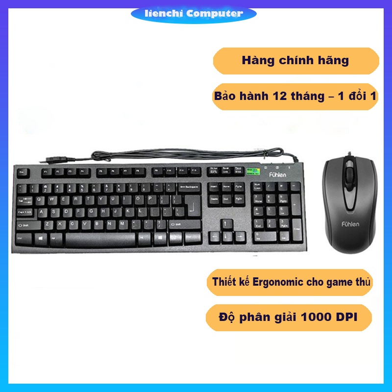 (Tặng lót chuột) Combo bộ phím chuột Fuhlen L411 + L102 có dây USB-Hàng chính hãng 1 đổi 1