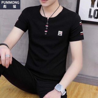 Áo thun nam cao cấp cổ tàu đen vải co giãn