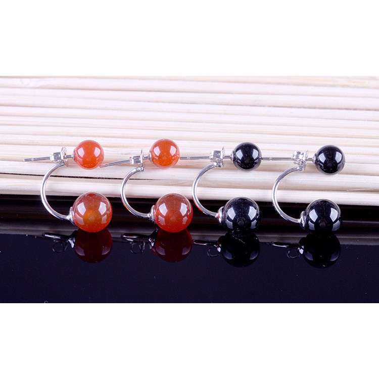 Bông tai bạc 925 đính ngọc trai giả màu đen/ đỏ phong cách Hàn Quốc