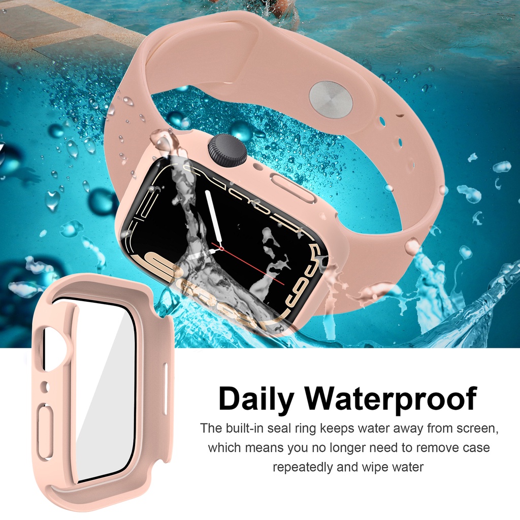 Ốp Bảo iWatch Series 8/7 41mm 45mm Vệ Màn Hình Chống Thấm Nước Bằng PC Cứng Có Viền Mặt Kính Bảo Vệ 360 Độ Cho Apple Watch Series 8/7 41mm 45mm