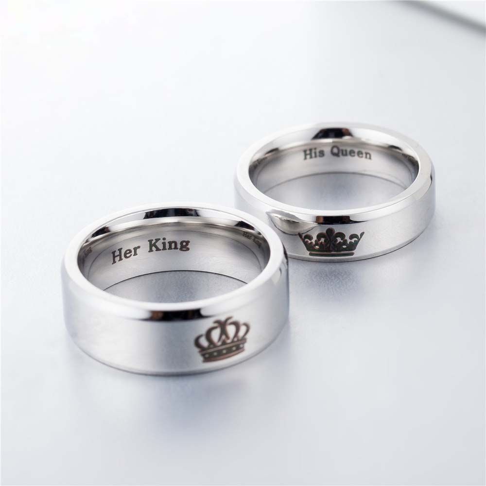 Nhẫn Đôi His Queen Her King Bằng Thép Không Gỉ Thời Trang Hàn Quốc Cho Nam Và Nữ